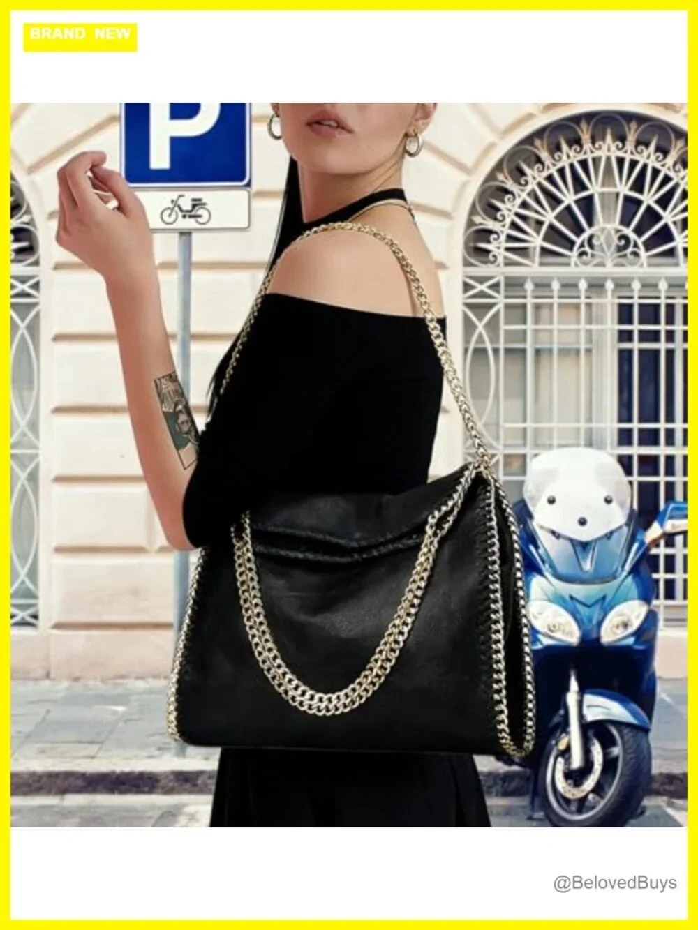 Faux Leather Oversized Slouchy Chain Hobo Bag Shoulder Tote